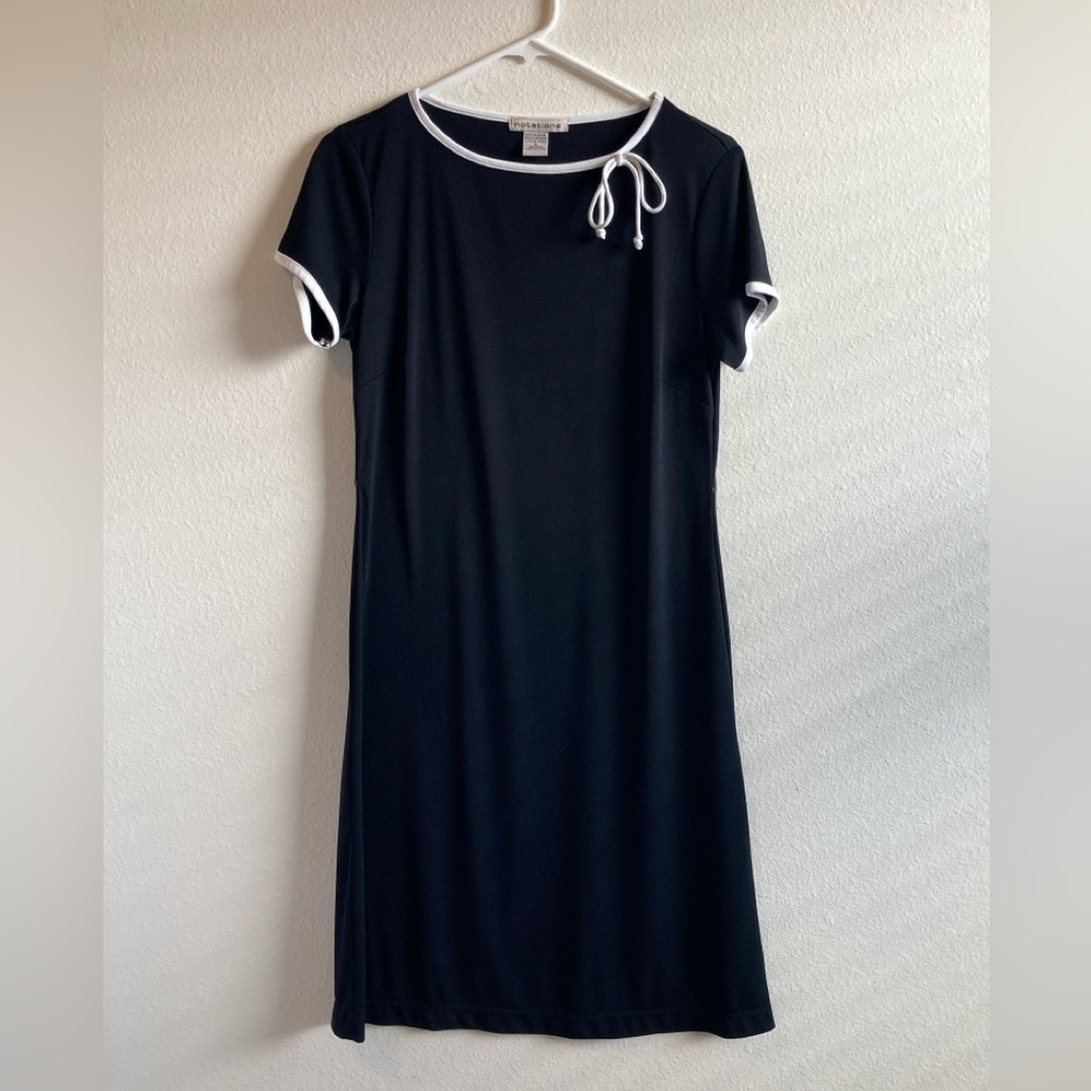 Notations Black & White Dress Size S Shoulder Tie Accent
